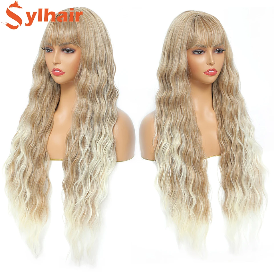 Top Trends: Sylhair Long Curly Wigs With Bangs 30 Inch 613 Mixed Blond Wig Synthetic Curly Wig For Daily Long Wavy Wig For Women Shoppable Styles