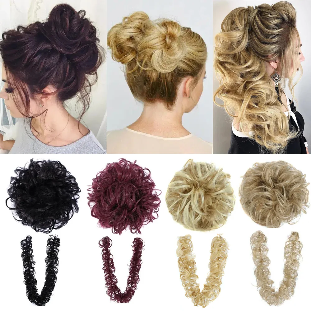 Top Trends: Messy Long Hair Bun Wrap Around Hair Band DIY Updo Chignon Ponytails Hair Extensions Synthetic Curly Hairpieces Shoppable Styles