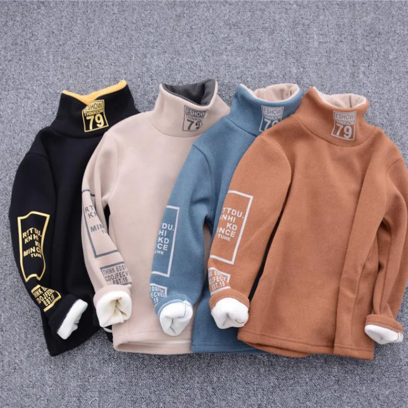 Top Trends: Children Boys Sweater Soft Turtleneck Kids Winter Warm Pullover Tops Long Sleeve Letters Printing Sweater Fashion Girls Hoodies Shoppable Styles