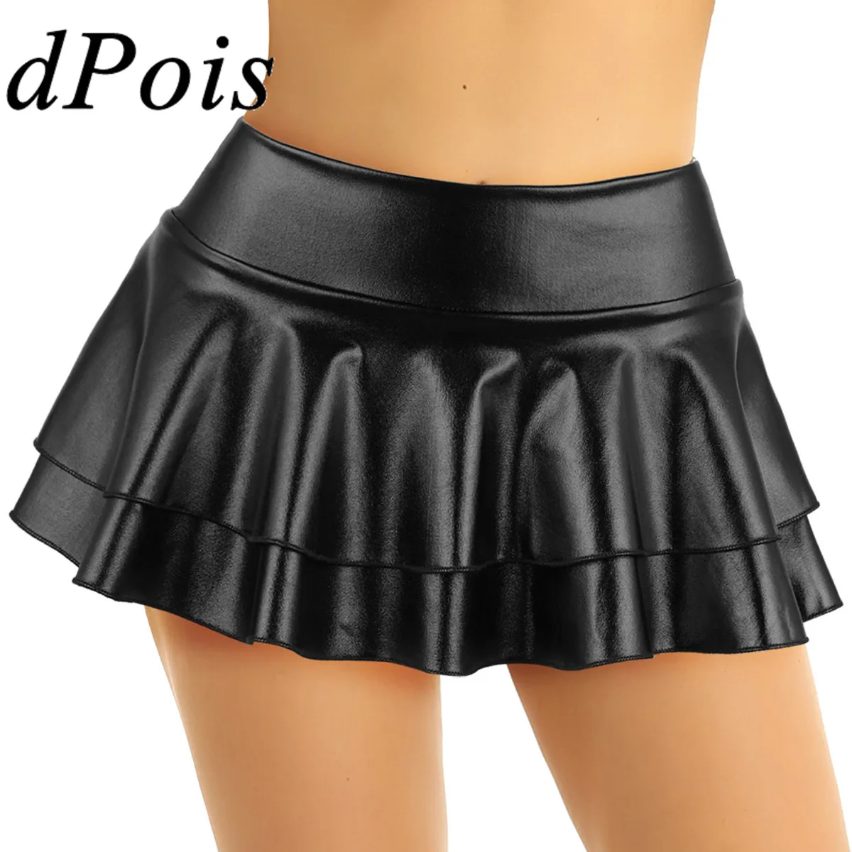 Top Trends: DPOIS Women Shiny Metallic Pleated Mini Skirt Adult Low Rise Elastic Skirts Ruffled Dance Costume Rave Carnival Festival Clothes Shoppable Styles