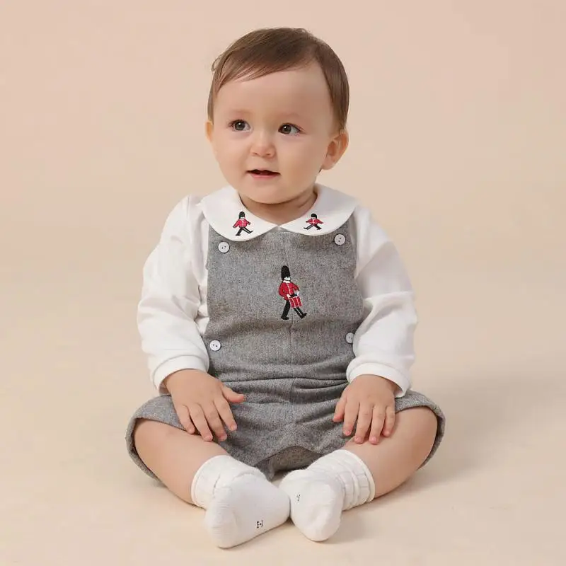 Top Trends: Boys Spanish Clothes Set Autumn Baby Boutique Clothing Suit Boy Handmade Embroidery Soldier White Long Sleeve Shirt+ Strap Pants Shoppable Styles