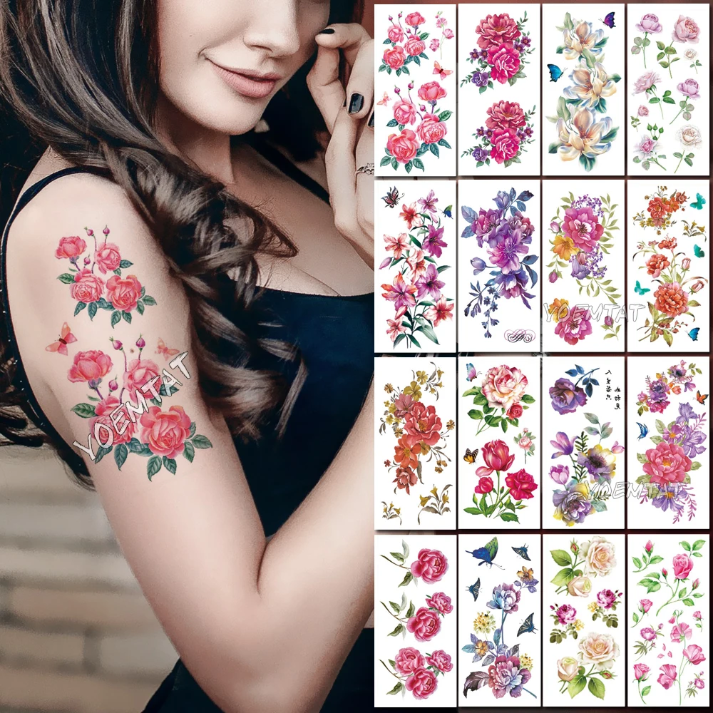 Top Trends: 3D Peony Rose Plum Lily Flower Transfer Waterproof Temporary Tattoo Sticker Women Men Girl Arm Neck Ankle Body Art Fake Tattoos Shoppable Styles