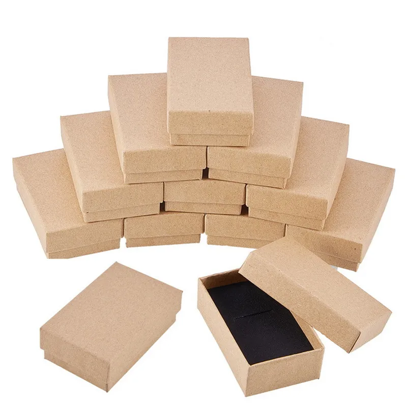 Top Trends: 24pcs Retro Kraft Jewelry Box With Sponge Inside Gift Cardboard Boxes For Ring Necklace Earring Jewelry Display Packaging Box Shoppable Styles