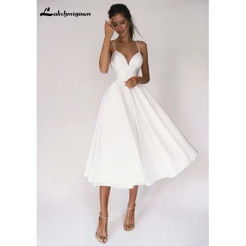 Top Trends: Lakshmigown Short Wedding Dress Satin Spaghetti Strap A Line Bridal Wedding Gown Trouwjurk Vestidos De Nova Shoppable Styles