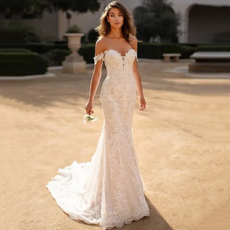 Top Trends: LoveDress Boho V-Neck Mermaid Wedding Dress Off Shoulder Lace Appliques Sexy Backless Bride Gown Button Train Vestido De Noiva Shoppable Styles