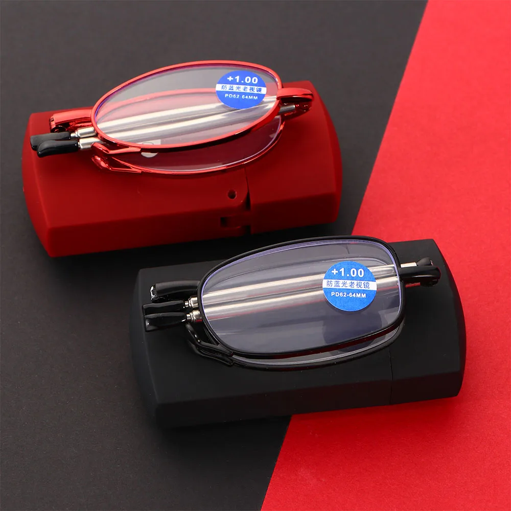 Top Trends: Fashion MINI Design Blue Light Proof Reading Glasses Men Women Folding Small Glasses Frame Black Metal Glasses With Original Box Shoppable Styles