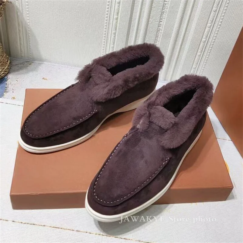 Top Trends: Winter Luxury Classic Furry Shoes Women Round Toe Slip-on Wool High Top Flats Ankle Boots Comfort Warm Hot Sale Snow Boots Men Shoppable Styles - Image 5