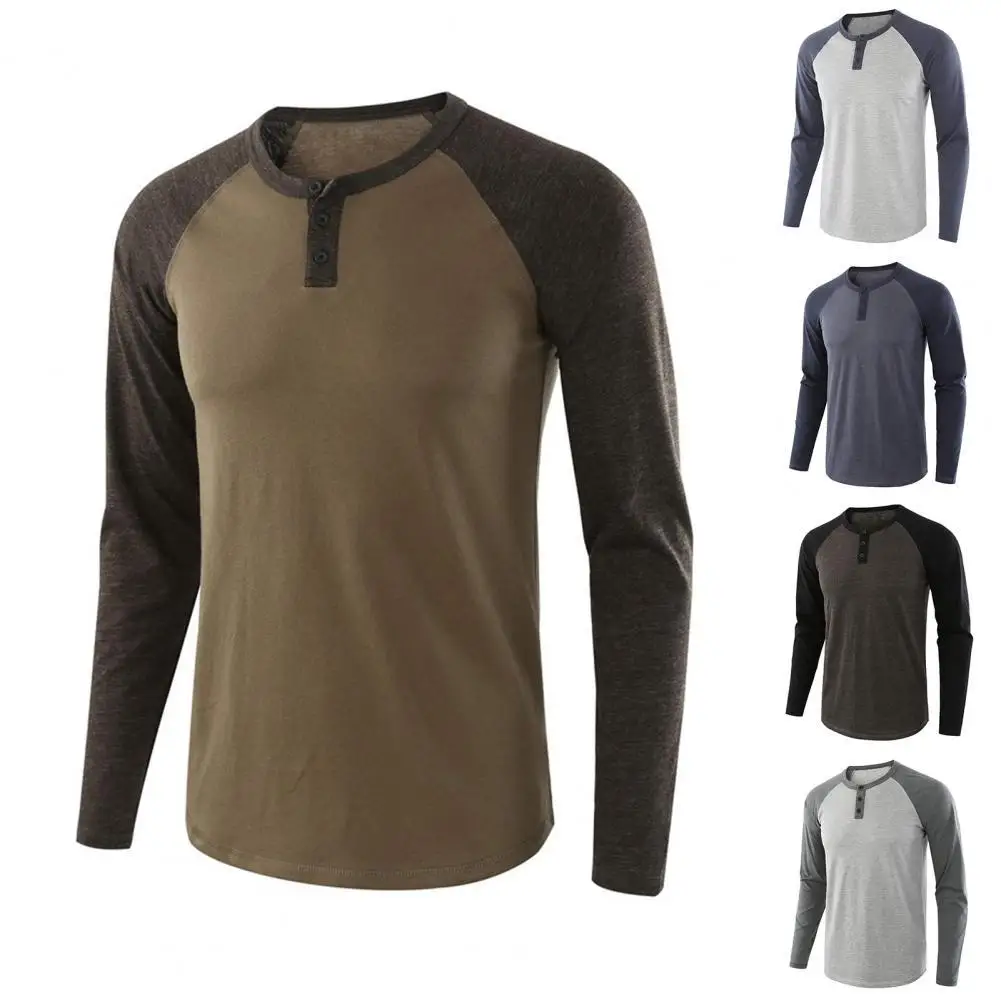 Top Trends: 80% HOT Casual Men's Long-sleeved T-shirt Autumn O-neck Long Raglan Sleeves Color Matching T-shirt Button Pullover Tops Shoppable Styles - Image 3