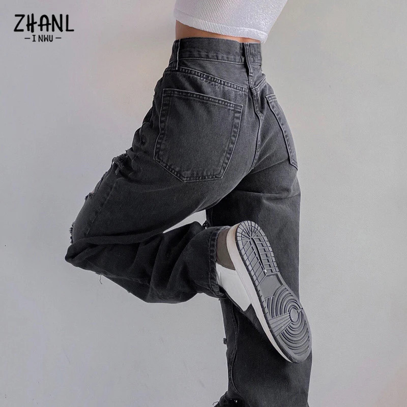 Top Trends: Black Ripped High Waist Jeans For Women Vintage Clothes Y2k Fashion Straight Denim Trousers Streetwear Hole Hip Hop Pant Jeans Shoppable Styles - Image 2