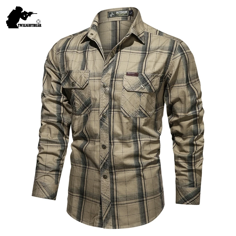 Top Trends: Pure Cotton Men Plaid Shirt 5XL Fashion Military Male Overshirt England Shirts Men Brand Clothing Leisure Shirt Blouse AF002 Shoppable Styles