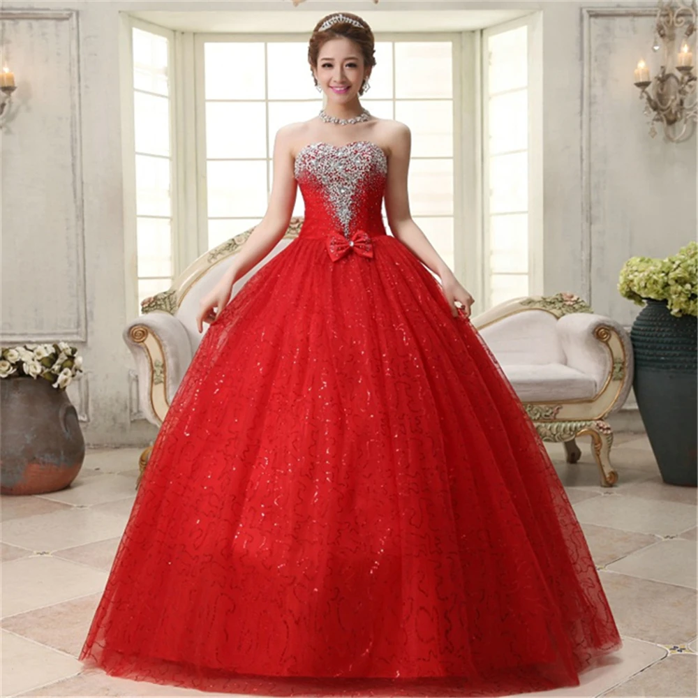 Top Trends: Hot Selling Cheap White Red Quinceanera Dresses Ball Gown Beaded Bow Lace Up Sweet 16 Prom Party Gown Vestido 15 Anos QD148 Shoppable Styles