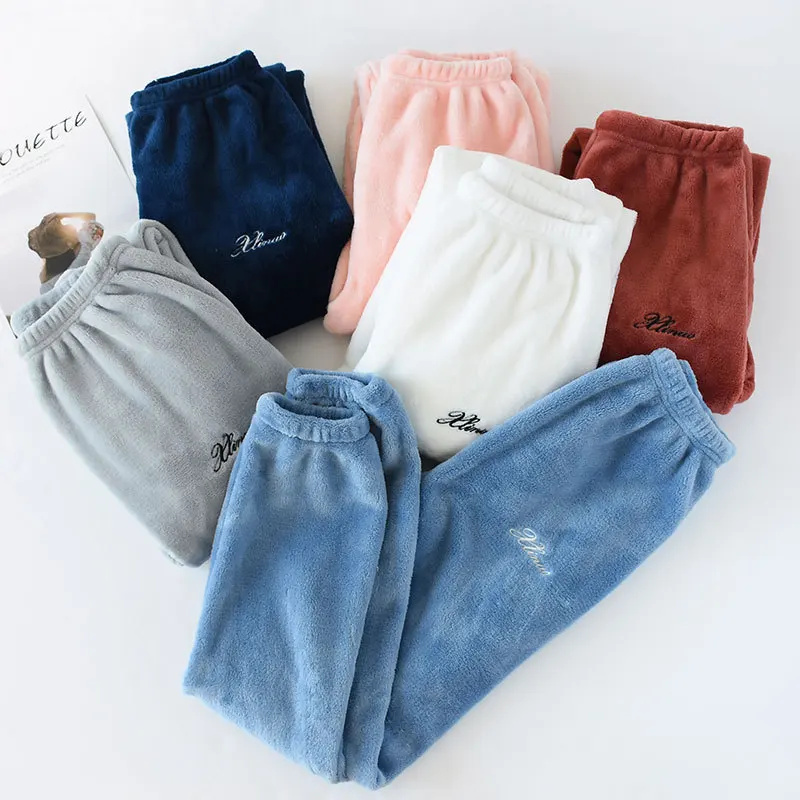 Top Trends: Japanese Couples Autumn And Winter Warm Pants Home Pants Ladies Pajamas Bottoms Flannel Thick Coral Fleece Couple Pants Men Shoppable Styles