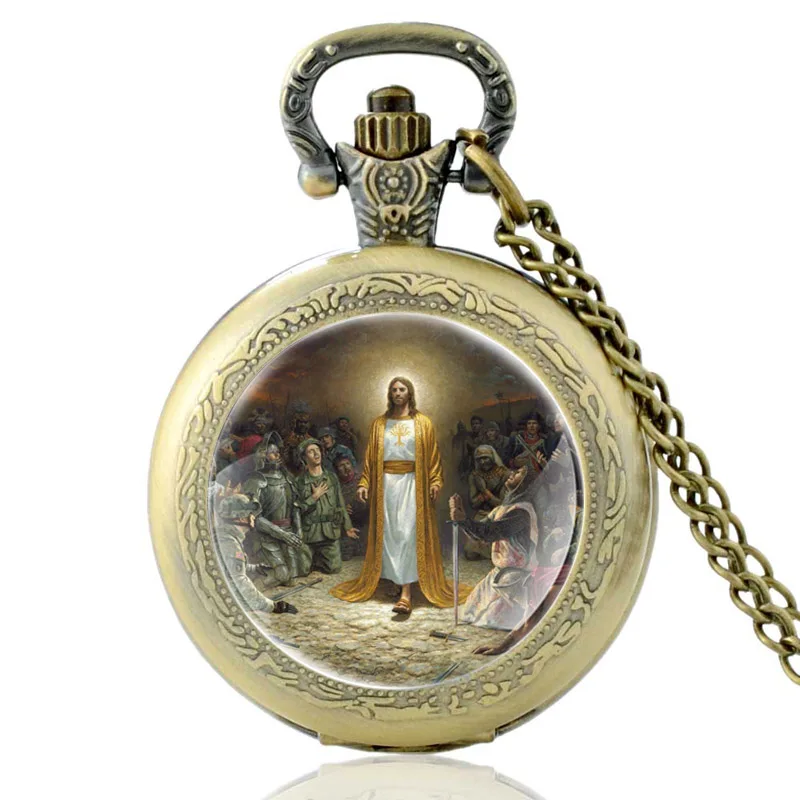 Top Trends: Classic The Lord Jesus Design Bronze Vintage Quartz Pocket Watch Men Women FOB Pendant Necklace Hours Clock Gifts Shoppable Styles