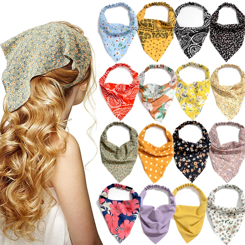 Top Trends: 63 Style Bohemia Bandana For Women Elastic Hair Bands Triangle Headscarf Floral Print Head Wrap Scarf Hair Accessories Headwear Shoppable Styles