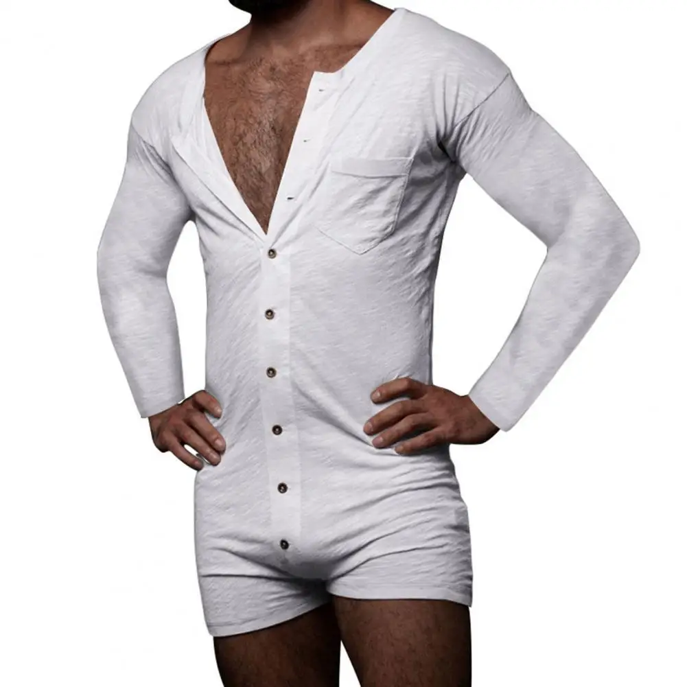 Top Trends: Underwear Men&#039;s Sexy Pajamas Sets Onesie-s Men Long Sleeve Solid Color Romper Single-breasted Jumpsuit Sleepwear Nightwear Shoppable Styles