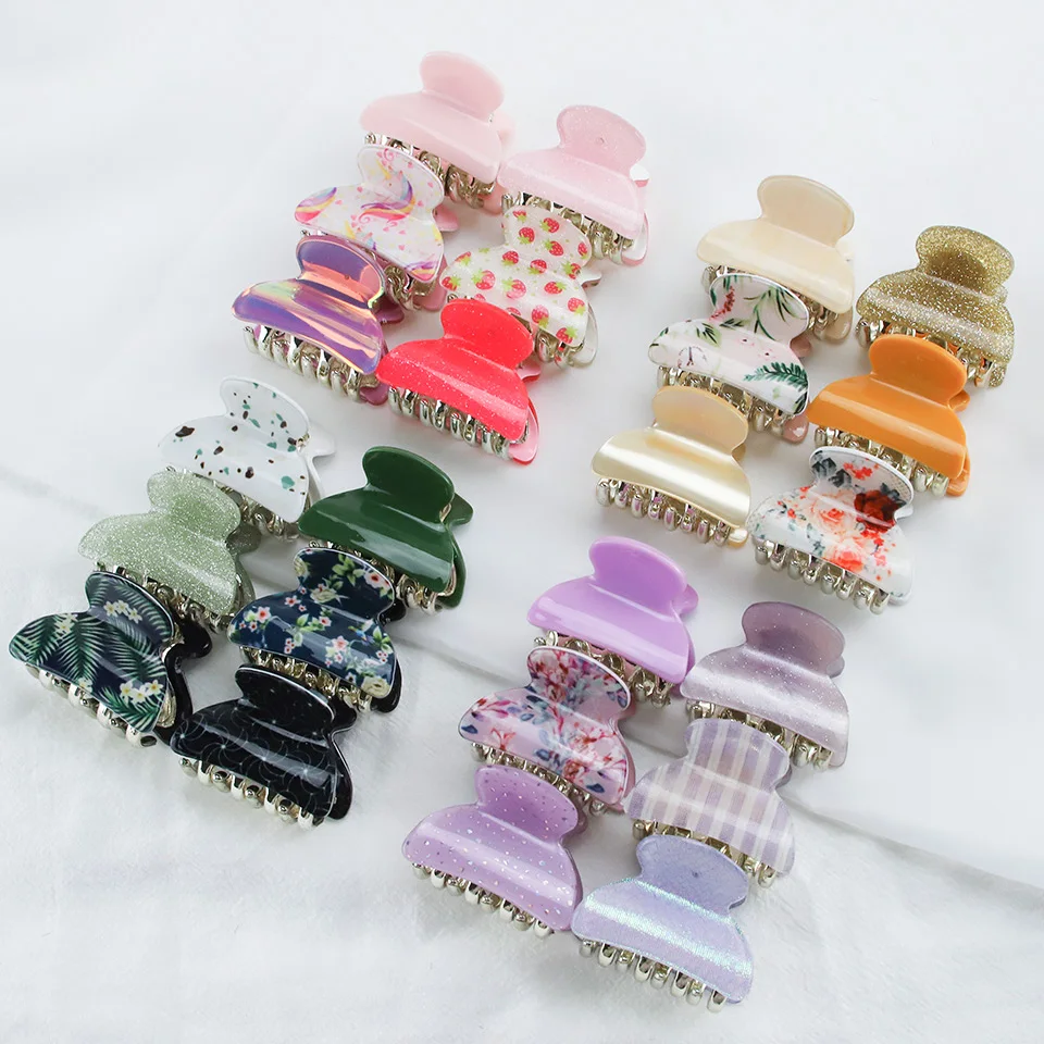 Top Trends: 6PCS / Lot 4CM Acrylic Small Crab Hair Claw Clip Women Girls Cute Floral Leopard Plastic Barrette Clamp Hairpin Hair Accessories Shoppable Styles