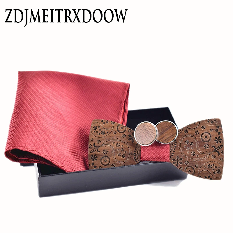 Top Trends: New 2022 Wooden Tie Cufflinks HandKerchief Fashion Wood Bow Tie Wedding Dinne Printing Handmade Corbata Wooden Ties Gravata Set Shoppable Styles - Image 5