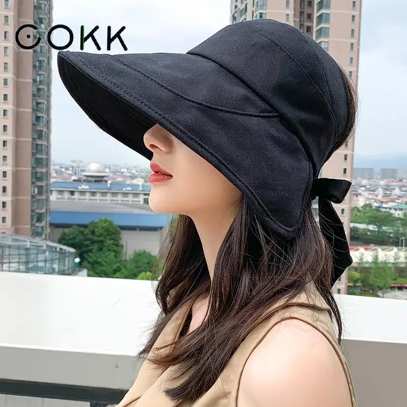 Top Trends: COKK Sun Hat Summer Women Ponytail Visor Wide Brim Uv Protection Bow Beach Hat Yellow Ladies Sunhat Ladies Hats Foldable Gorro Shoppable Styles