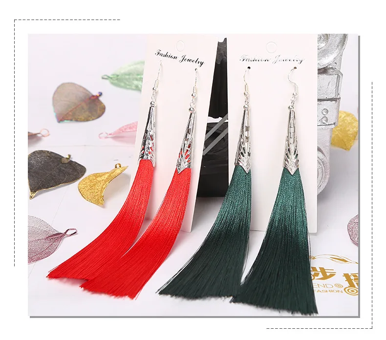 Top Trends: BTWGL Fashion Bohemian Tassel Alloy Long Earrings White Red Silk Fabric Pendant Ladies Pendant Tassel Earrings 2020Jewelry Shoppable Styles