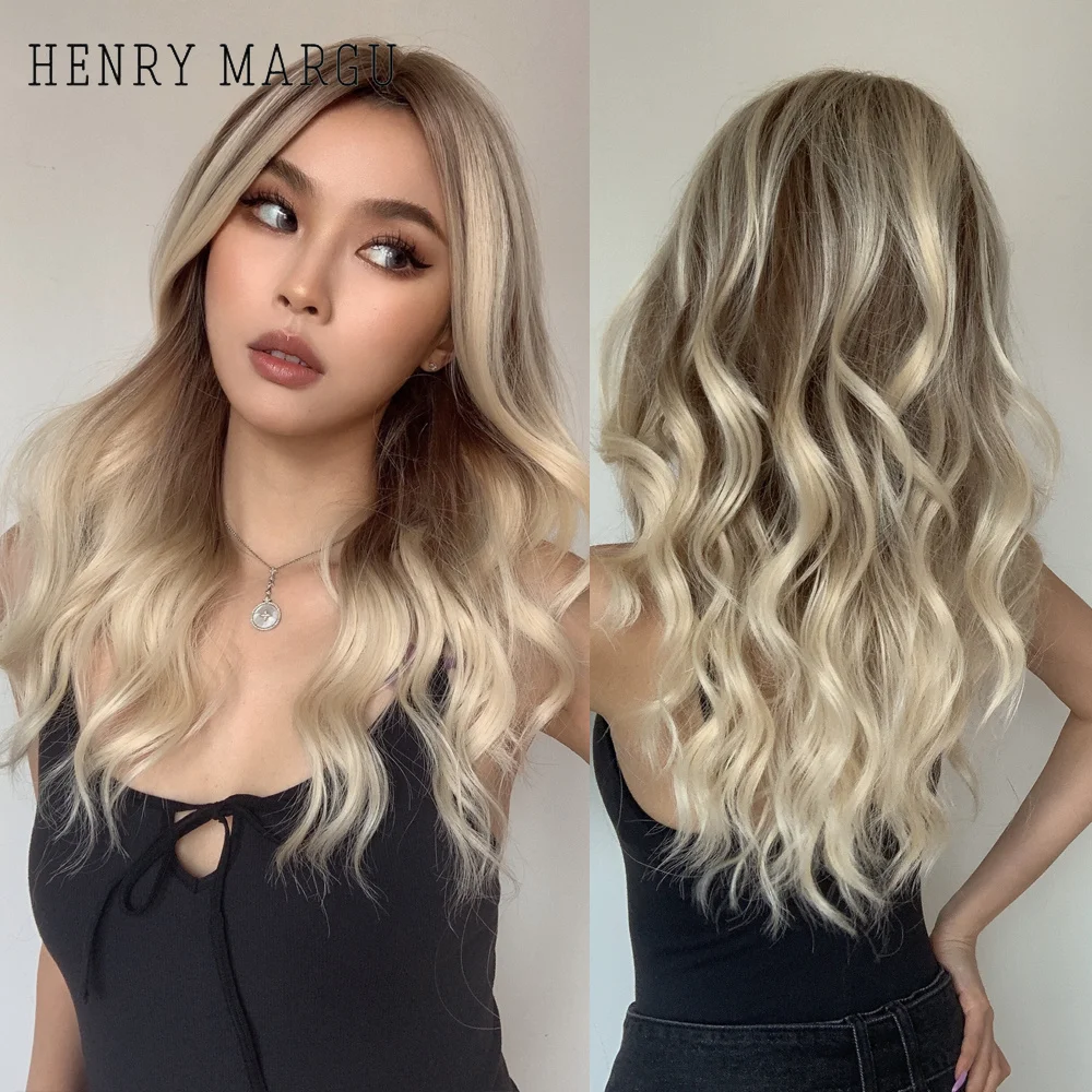 Top Trends: HENRY MARGU Ombre Brown Blonde Lace Wig Natural Long Wavy Colored Synthetic Hair Wig For Women 13*1 T Part Heat Resistant Fiber Shoppable Styles