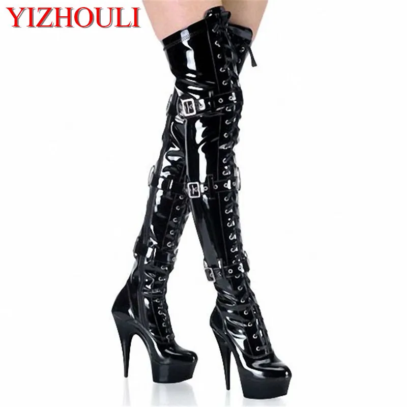 Top Trends: 15-23CM High-Heeled Shoes Platform Front Buckle Strap Over The Knee Boots Round Toe Boots Ladies&#039; 6-8 Inch Sexy Thigh High Boots Shoppable Styles