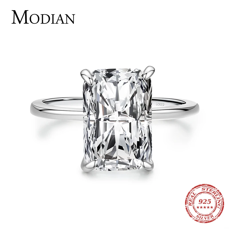 Top Trends: Modian Classic Rectangular Cutting Clear CZ Ring Solid 925 Sterling Silver Luxury Finger Rings For Women Wedding Fine Jewelry Shoppable Styles