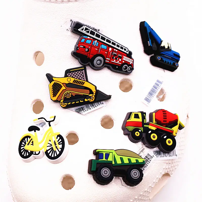 Top Trends: Original Excavator Bulldozer Shoe Accessories Charms Bike Fire Mixer Truck PVC Shoe Buckle For Kids X-mas Party Gifts Shoppable Styles