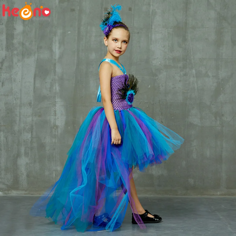 Top Trends: Fancy Peacock Feather Girl Pageant Tutu Dress With Headband Children Kids Birthday Party Wedding Ball Gowns Trailing Tulle Dress Shoppable Styles