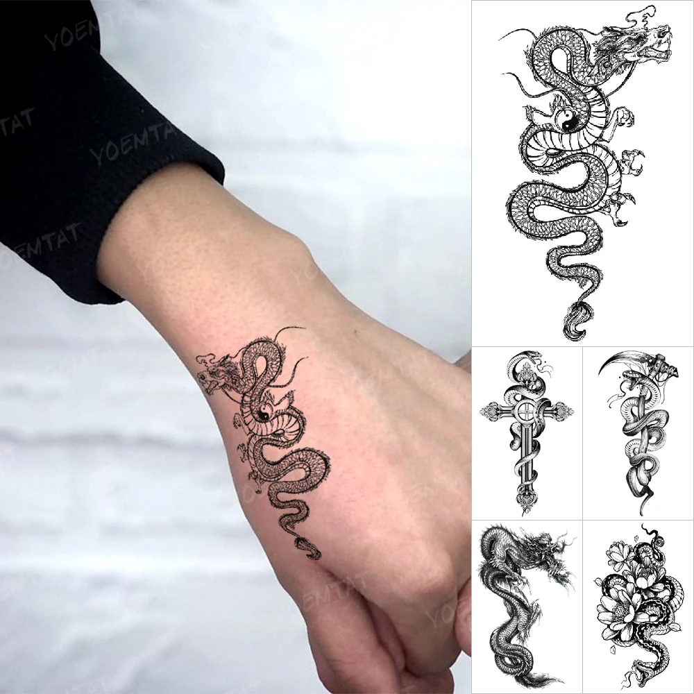 Top Trends: Japanese Snake Dragon Waterproof Temporary Tattoo Sticker Cross Wrist Hand Ankle Small Tatoo Kids Fake Tatto Body Art Men Women Shoppable Styles