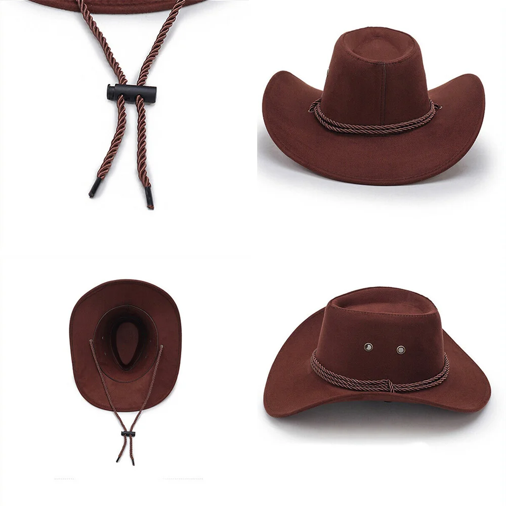 Top Trends: Cowboy Hat Caps For Men Country Women's Hat Faux Leather Sunhat Wild Brim Panama Hat Visor Hats Sombrero De Vaquero Occidental Shoppable Styles - Image 5