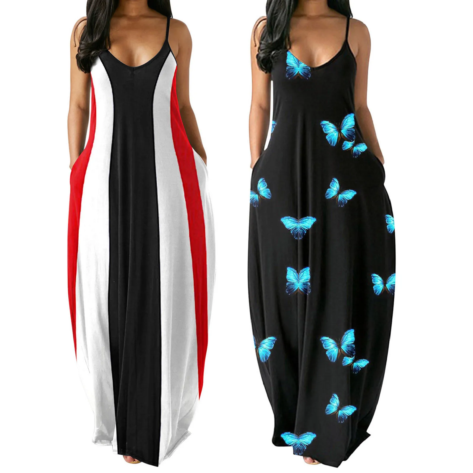 Top Trends: Women Large Size Summer Sexy V-Neck Butterfly Print Sleeveless Pullover Long Dresses Off Shoulder Beach Holiday Party Wear Robe Shoppable Styles - Image 3