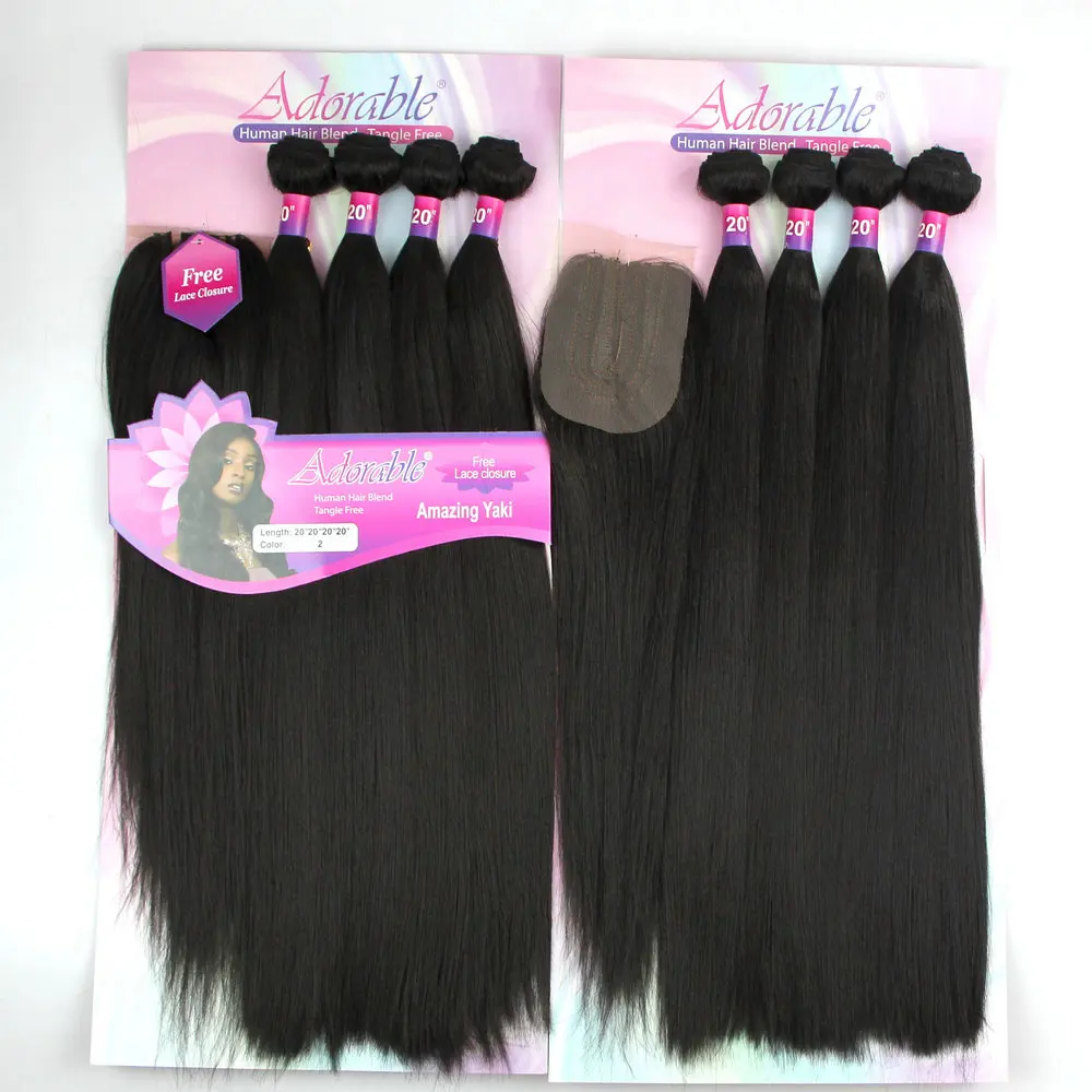 Top Trends: Adorable Yaki Straight Heat Resistant Fiber Natural Color Soft Synthetic Packet Hair With Free Machine Closure Amazing Yaki 4pcs Shoppable Styles