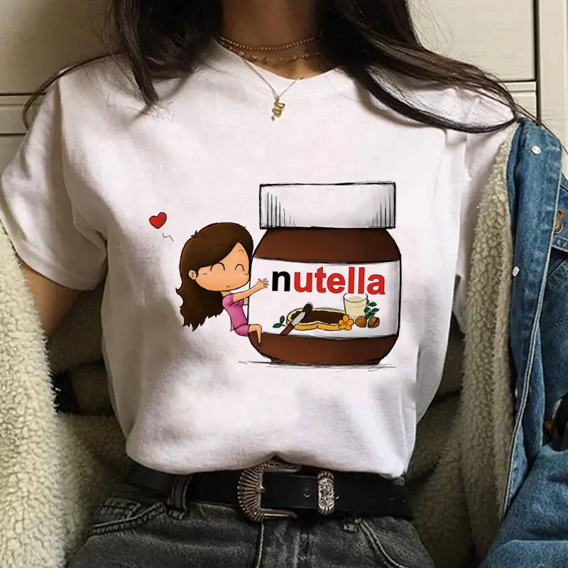 Top Trends: New Lovely Nutella Printed Women T-shirts Harajuku Cartoon Print Shirts Female Short Sleeve O-neck Top Tees Funny Tshirt Shoppable Styles