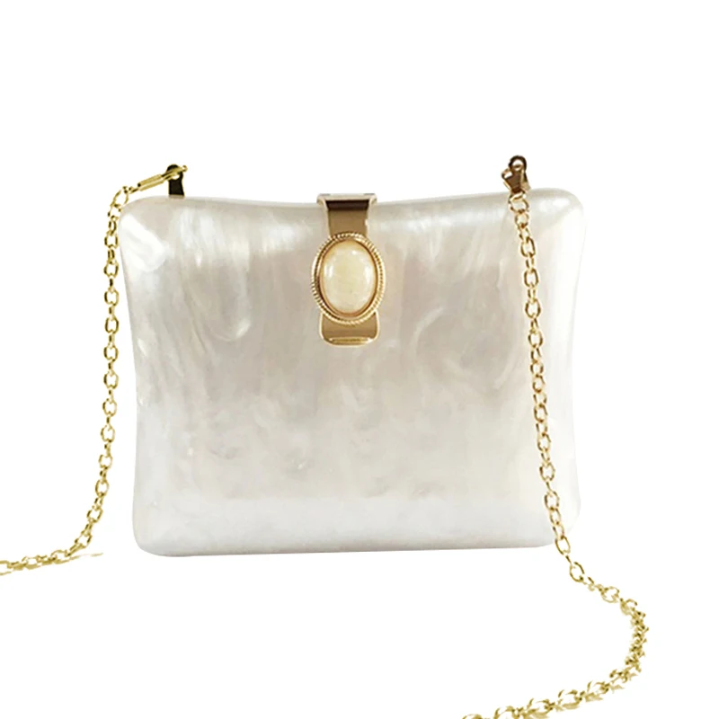 Top Trends: Luxury Brand Handbag Solid White Pearl Acrylic Evening Bags Chain Clutch Purse Wedding Party Women Wallet Designer Crossbody Bag Shoppable Styles