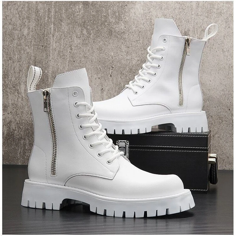 Top Trends: White Men Casual Boots Punk High Tops Motorcycle Ankle Boots Height Increasing Shoes Zapatillas Hombre Shoppable Styles