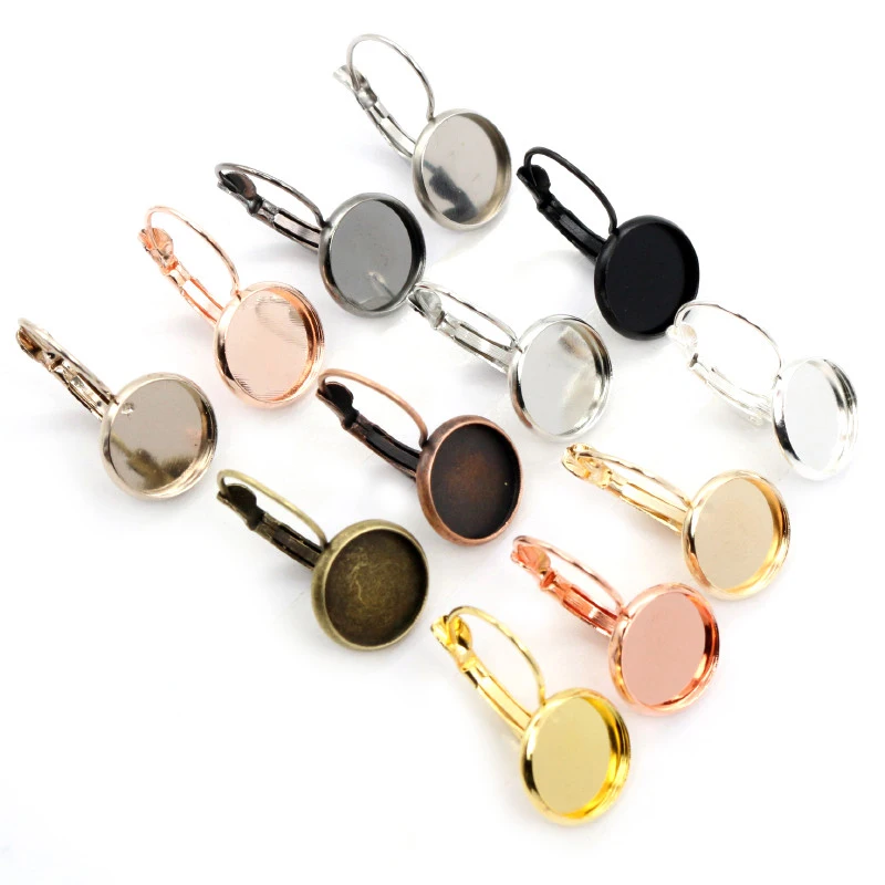 Top Trends: 12mm 10pcs / Lot 13 Popular Colors Plated French Lever Back Earrings Blank / Base, Fit 12mm Glass Cabochons, Buttons;Earring Bezels Shoppable Styles