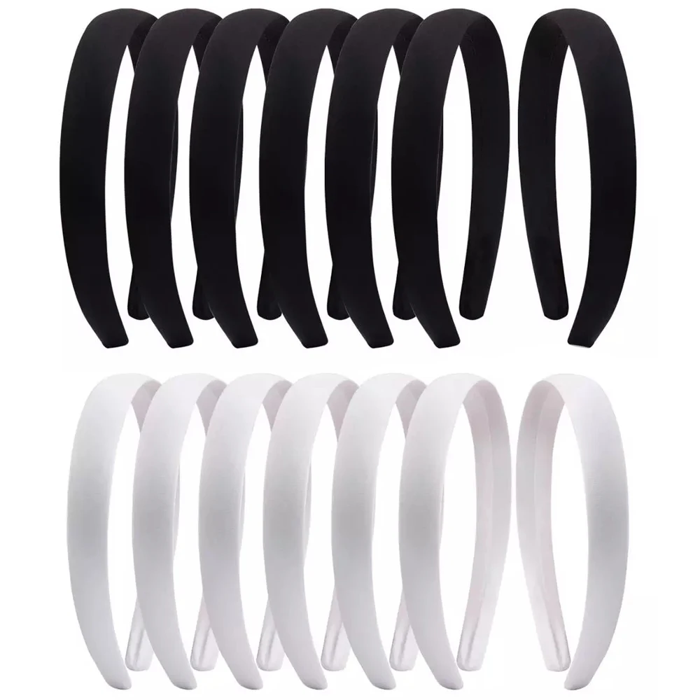 Top Trends: 10pcs 2cm Black White Satin Covered Resin Hairbands For Women Girls Kids Elastic Solid Ribbon Hair Bands DIY Tiara Hair Hoops Shoppable Styles