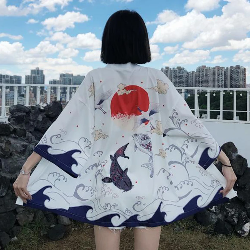 Top Trends: Japanese Kimono Traditional Clothing Crane Carp Anime Kimono Dress Shirts Women Samurai Haori Hombre Yukata Man Cardigan Shirt Shoppable Styles