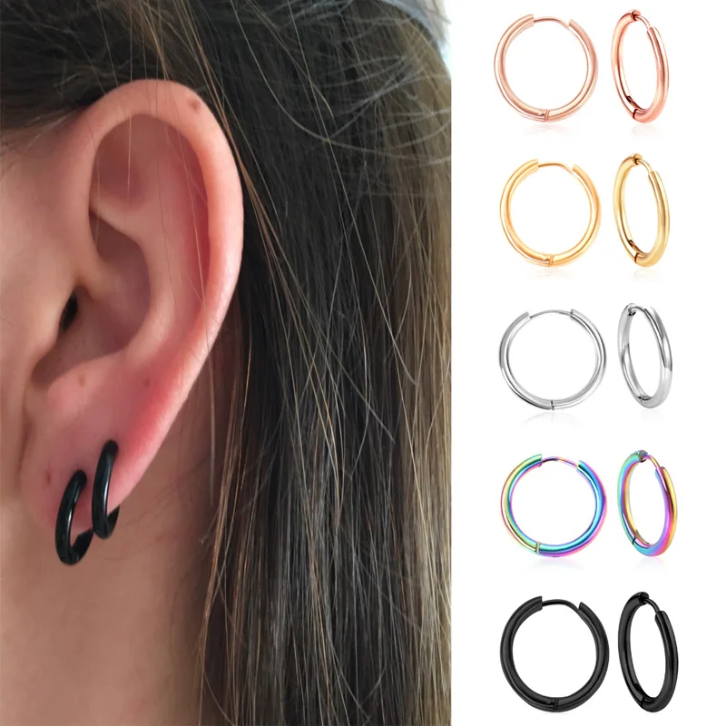 Top Trends: LUXUKISSKIDS Hoop Earrings 1pairs Anti Allergy For Woman / Men Huggie Round Aretes Small серьги кольца Steel Circle Clips Korean Shoppable Styles