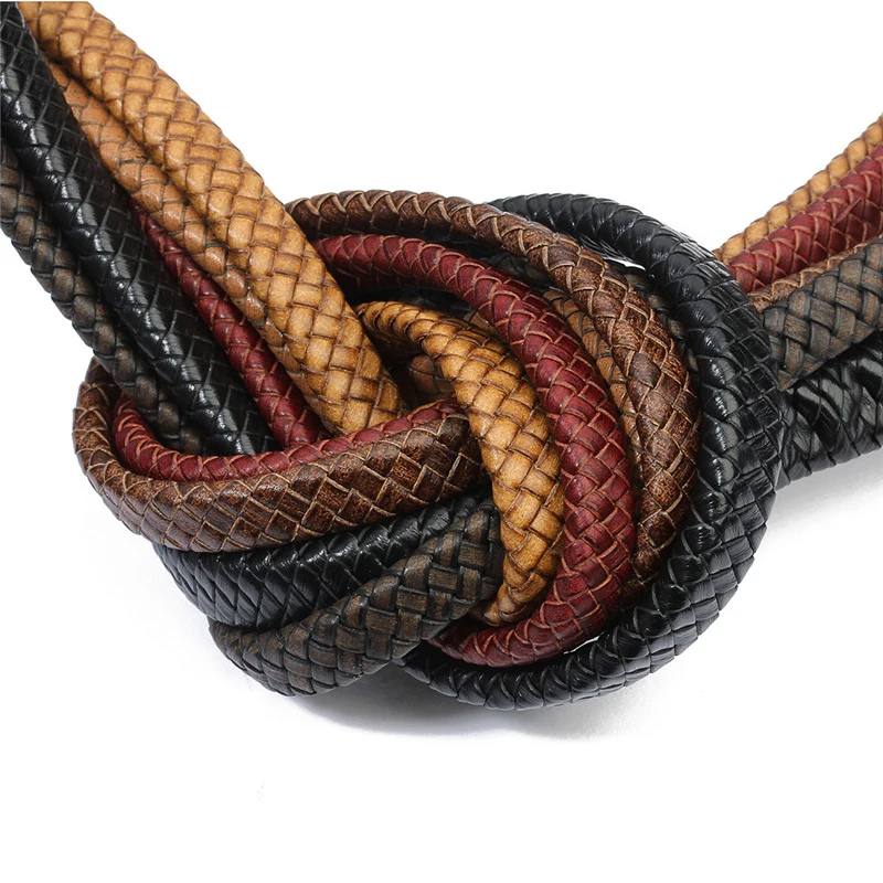 Top Trends: 1yard / lot Width 10mm 12mm Braided Real Leather Cord Bracelet Findings Flat Leather Rope Thread For DIY Jewelry Making Wholesale Shoppable Styles