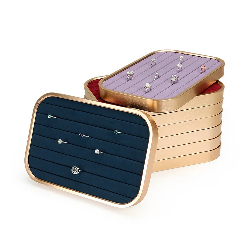 Top Trends: Hot Sale Soft Superfine Fiber Jewelry DisplayTray Mall Shop Ring Holder Organizer Box Showcase Purple Blue Gray Red Tray Shoppable Styles