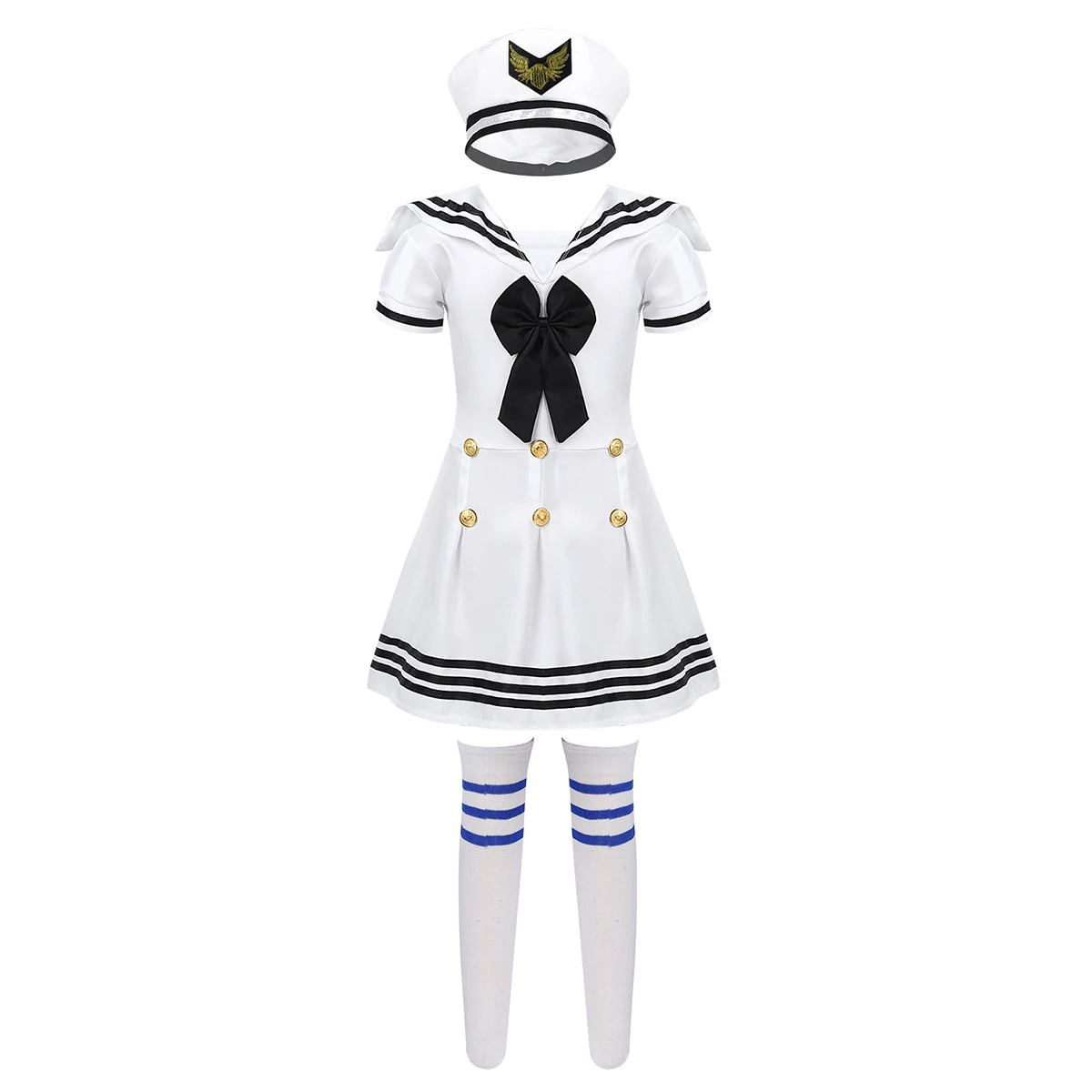 Top Trends: Kids Girls Navy Sailor Uniform Cosplay Costume Children School Chorus Stage Performance Dancewear Outfit Dress + Hat + Socks Set Shoppable Styles