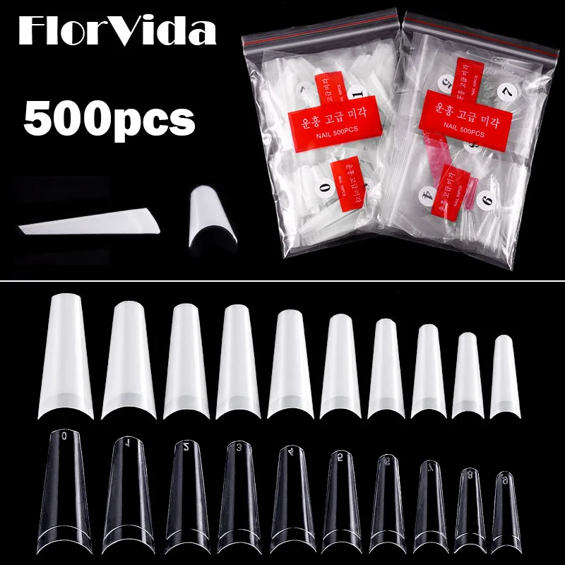 Top Trends: FlorVida 500 Tips Kit Bagged Fake False Nails Full Half French Acrylic ABS For Manicure Fingers Toes Set C Smile Sharp 10 Sizes Shoppable Styles - Image 3