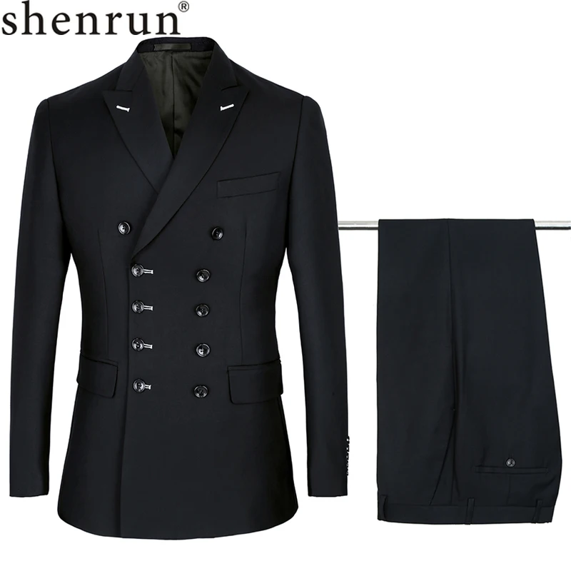 Top Trends: Shenrun Men Suits Slim Fit New Fashion Suit Double Breasted Peak Lapel Navy Blue Black Wedding Groom Party Prom Skinny Costume Shoppable Styles