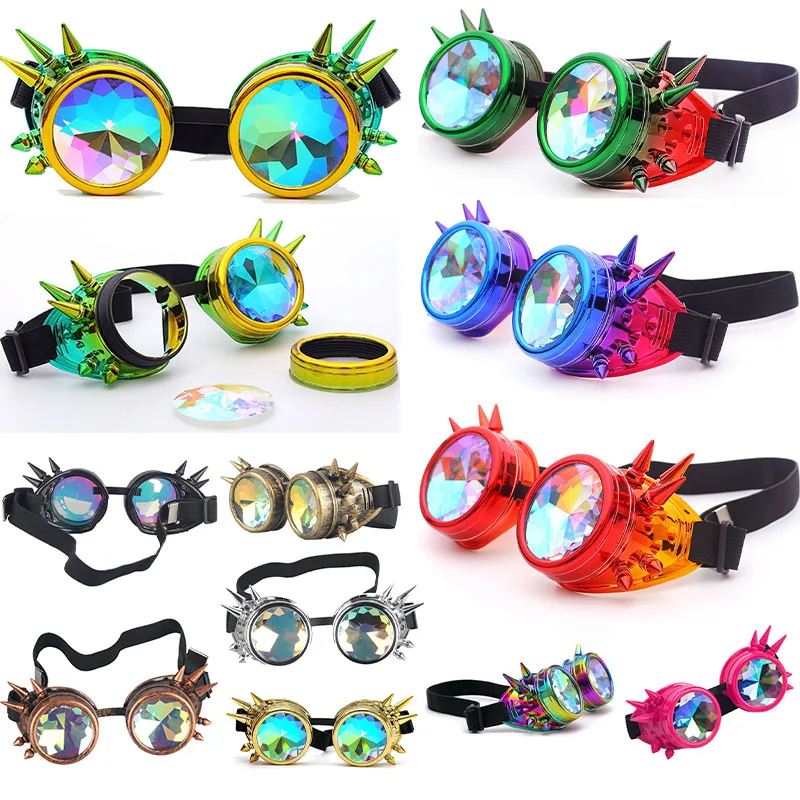 Top Trends: Hotselling Kaleidoscope Rainbow Glasses Men's Women's Sunglasses Rivet Steampunk Goggles Cosplay Vintage Gothic EDM Eyewear Shoppable Styles