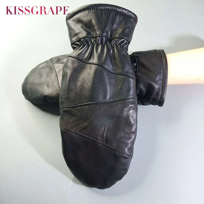 Top Trends: New Unisex Winter Warm Genuine Leather Mittens For Men Women 3 Layers Thick Sheep Leather Fleece Gloves Men&#039;s Outdoor Mittens Shoppable Styles