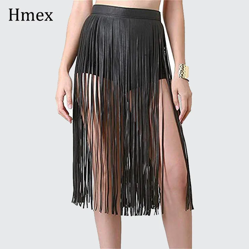 Top Trends: Boho Women Sexy Tassel Leather Skirts Punk Gothic Waistband Long Fringe Black High Waist Belt Club Party Skirt Shoppable Styles