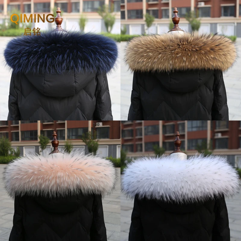 Top Trends: 100% Real Fur Collar Luxury Warm Natural Raccoon Winter Scarf Women Large Fur Collar Scarves For Ladies Male Jackets Coat Shawl Shoppable Styles