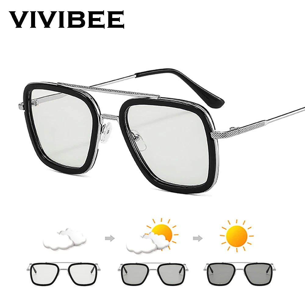 Top Trends: VIVIBEE Square Photochromic Glasses Men Anti Blue Light Blocking Eyeglasses Computer Ray Retro Square Metal Women Eyewear Shoppable Styles