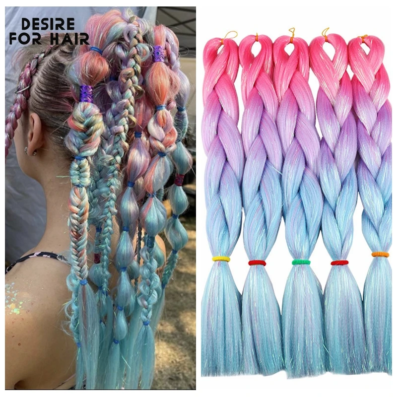 Top Trends: Desire For Hair 5Packs Synthetic Braiding Hair Christmas Colors Mix Tinsel Glitter Green Synthetic Hair Extensions Jumbo Braids Shoppable Styles